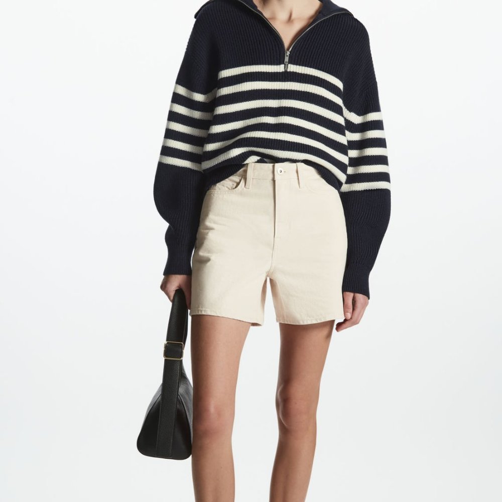 COS RELAXED-FIT DENIM SHORTS in Off-White